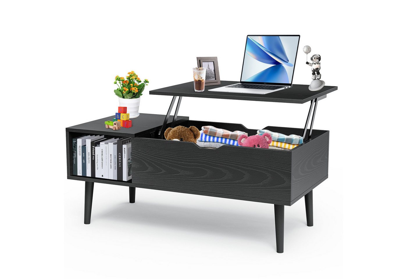 SURFOU Couchtisch Coffee Table Höhenverstellbar Wohnzimmertisch mit Stauraum (Versteckten Fächern 50*100*44 CM), Lift Top Coffee Table Pull Up Ausklappbarer für Wohnzimmer von SURFOU
