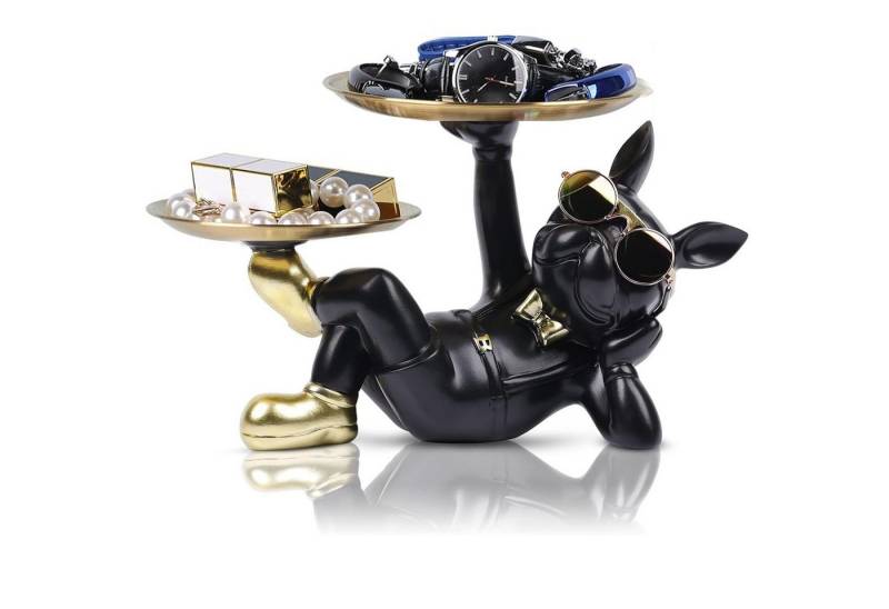 SURFOU Dekoschale Bulldogge Skulptur Deko Schlüssel Ablage Hund mit Tablett (Tierskulptur Tischdekoration Eingang Desktop Dekoration), Schlüsselablage Flur für Wohnzimmer Heimdekoration Moderne Büro von SURFOU