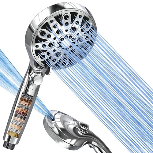 Wassersparend Duschkopf, Huschbrause Filter Mineralsteinen und 10 Strahlarten, Druckerhöhende Duschkopf AntiKalk, Hochdruck handbrause für Hartes Wasser, Rest-Chlor, Bakterien, Schwermetall (G1/2) von SURFOU
