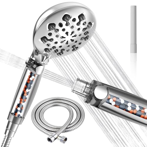 Duschkopf mit Filter, SURFOU Wassersparend Duschbrause mit Schlauch, 10 Strahlarten Shower Head, Hochdruck-Handbrause, Mehrstufige Antikalk-Funktion, Ideal für Hartes Wasser, 1.5m Brauseschlauch von SURFOU
