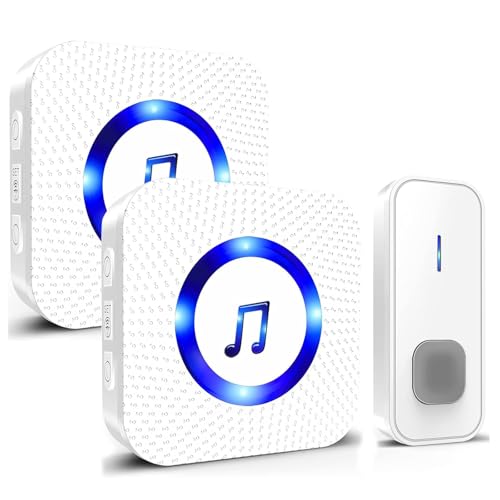 SURFOU Funkklingel, Kabellose Türklingel Funk 400m Reichweite Aussen Wasserdicht Haustür mit Plug-in Empfänger mit LED Blinken, 5 Lautstärkestufen, 55 Melodien (2 Weiß Empfänger + 1 Weiß Sender) SURFOU Funkklingel, Kabellose Türklingel Funk 400m Reichweite Aussen Wasserdicht Haustür mit Plug-in Empfänger mit LED Blinken, 5 Lautstärkestufen, 55 Melodien (2 Weiß Empfänger + 1 Weiß Sender) von SURFOU