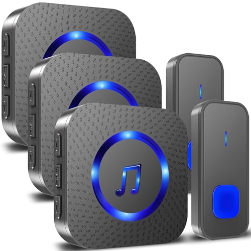 SURFOU Funkklingel, Kabellose Türklingel Funk Set 400m Reichweite Aussen Wasserdicht Elektronische Türglocken Haustür mit 3 Plug-in Empfänger und 2 Sender mit 5 Stufen Volumen, 55 Melodien, Schwarz SURFOU Funkklingel, Kabellose Türklingel Funk Set 400m Reichweite Aussen Wasserdicht Elektronische Türglocken Haustür mit 3 Plug-in Empfänger und 2 Sender mit 5 Stufen Volumen, 55 Melodien, Schwarz von SURFOU