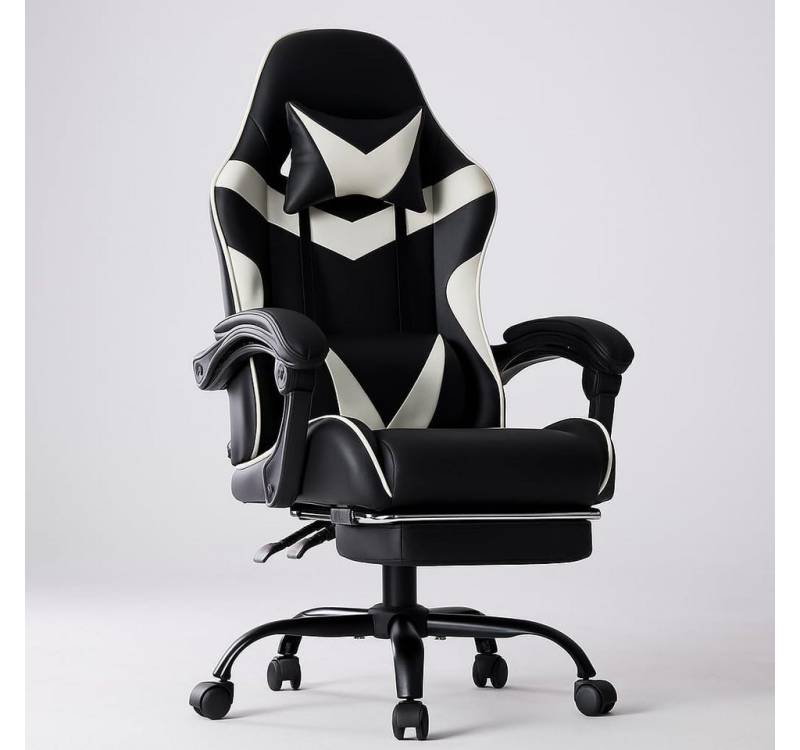 SURFOU Gaming-Stuhl Chefsessel Bürostuhl Ergonomisch Gamingstuhl PC Sessel Drehsessel, mit Fußstütze Kopfstütze Lordosenstütz Höhenverstellbar Drehsessel von SURFOU