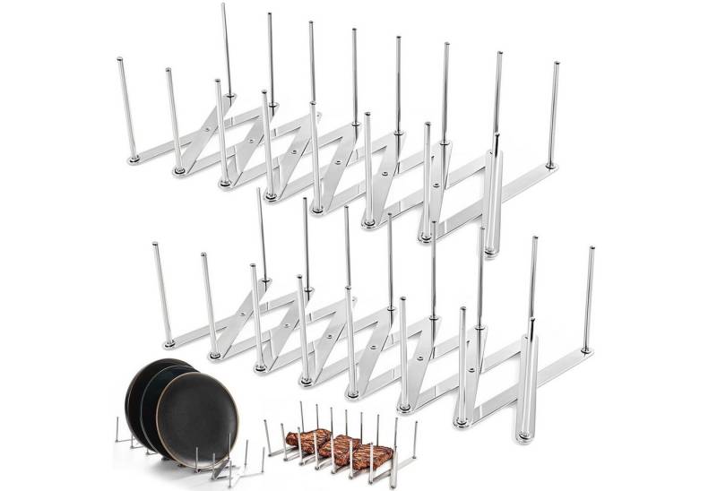 SURFOU Geschirrständer 2er-Set Deckelhalter & Rippchenständer aus Edelstahl – ausziehbar, Zubehör für Verstellbare Topfdeckelhalter & Tellerhalter– ausziehbar bis 84 cm, multifunktional als Dampfgarständer, Geschirrablage oder BBQ-Zubehör, Rostbeständig, langlebig, spülmaschinenfest von SURFOU