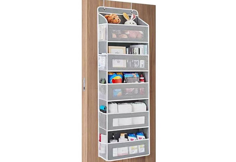 SURFOU Hängeregal Organizer Türorganizer Hängeorganizer Schuhaufbewahrung Hängend, für Schlafzimmer, Büro, Kinderzimme, mit 5 Fächern Klarem Fenstertür Aufbewahrung Türhänger 2 Metallhaken von SURFOU