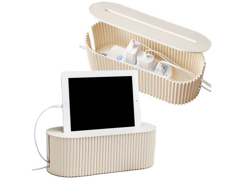 SURFOU Kabelbox Kabel Organizer Box Kabelmanagement Kabel Verstecken Steckdosenbox 2er, (Kabel Management Box, Cord Hider für Steckdosenleisten, Ladegeräten und Kabeln, 33x13x12cm, für Zuhause, Büro, Schreibtisch Speicherlösung, 2-tlg., Cord Hider, Kann als Handyständer, iPad-Ständer verwendet werden), Kunststoff Organizer Steckdosenleisten-Organizer,Einfach zu verwenden von SURFOU