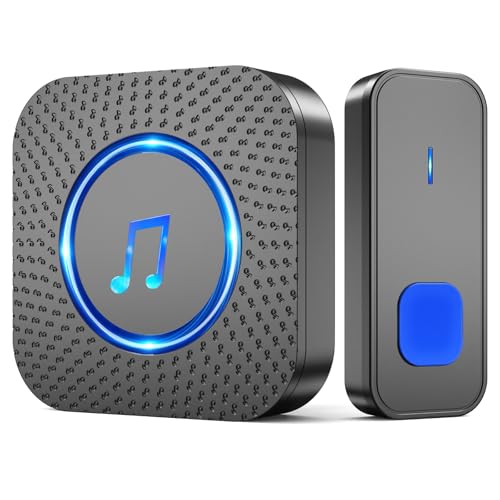 SURFOU Kabellose Türklingel, wasserdicht, zum Einstecken an der Wand, kabellos, 400 m Reichweite, Türklingel, kabellos, batteriebetrieben mit 55 Melodien, 5 Lautstärken und LED-Blitz-Türeingang, von SURFOU