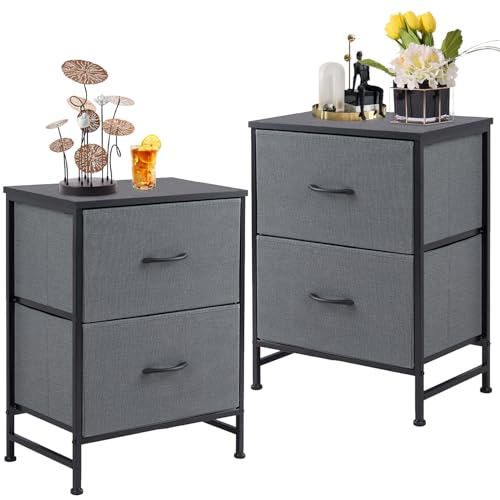 SURFOU Kommode mit Schubladen Set Zwei, Schrank Schlafzimmer Klein 2, Komode Stoff Drawer, Komodenschrank Stoffkommode Drawers Cabinet für Schubladenschrank Flur Aufbewahrungsschrank, Grau von SURFOU