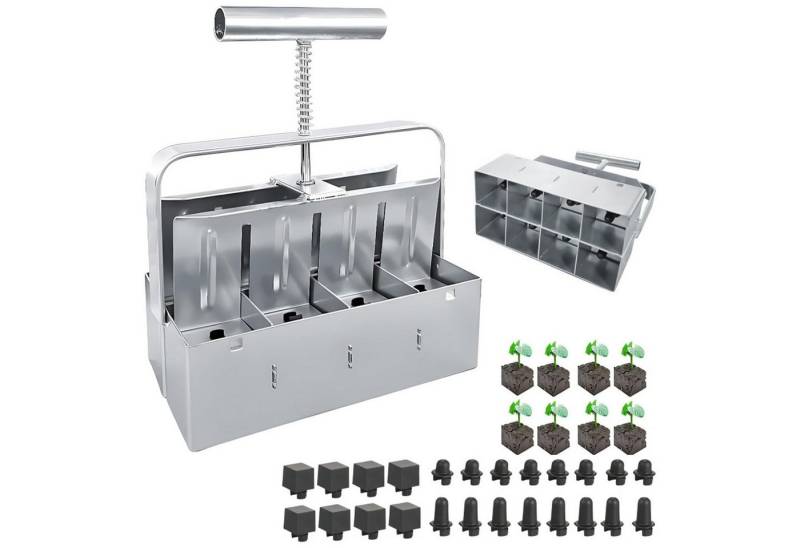 SURFOU Kräutertopf Erdballenpresse 8 Gitter Soil Blocker Mikro-Bodenblocker-Set (5 * 5CM Handgehaltener für Transplant, Bodenblockierungswerkzeug), mit Samennadeln, Ballenpresse für Pflanzen, Gewächshaus von SURFOU