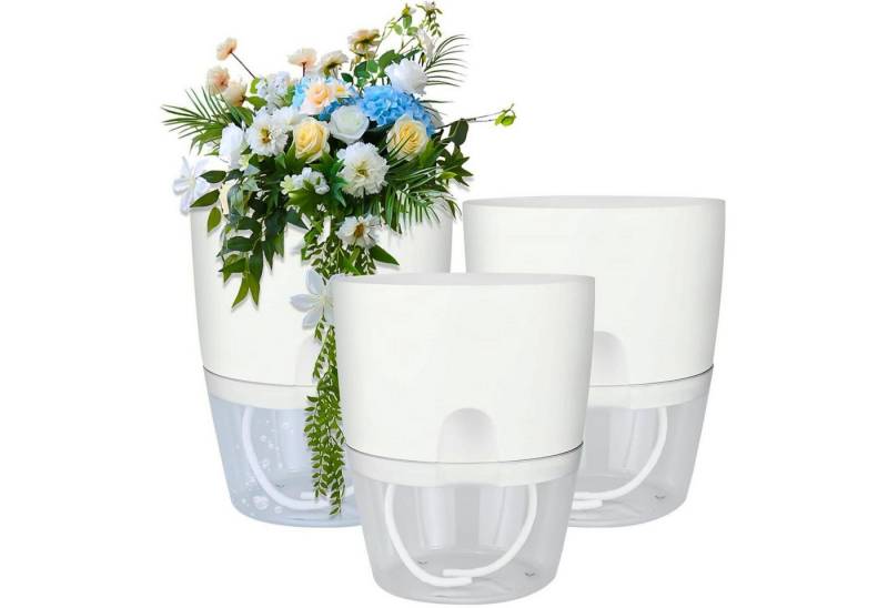 SURFOU Kräutertopf Blumentopf Selbstbewässerungstopf Pflanzentopf küche 3er-set Plantpot (Mit Wasserreservoir mit Bewässerungsseil sorgt, Wasserstandsanzeige, Robuster Kunststoff, hitze- und kälteresistent, Kräutertopf für Zimmerpflanzen, Blumen und Kräuter, 3 St., 3 Kräutertöpfe, Weiß/Grau, Ø15,3cm), für fensterbank innen, Küche, Balkon und Schlafzimmer. von SURFOU