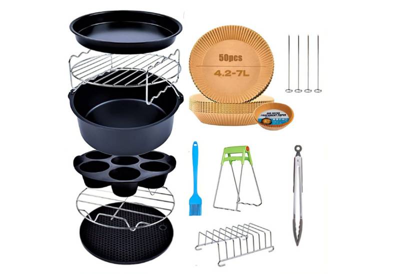 SURFOU Küchenmaschinen Zubehör-Set Heißluftfritteuse Zubehör 8 Zoll 11-Teilige für Airfryer 3.5L- 5.5L, Zubehör Einschließlich Silikonform Heißluftfritteuse von SURFOU