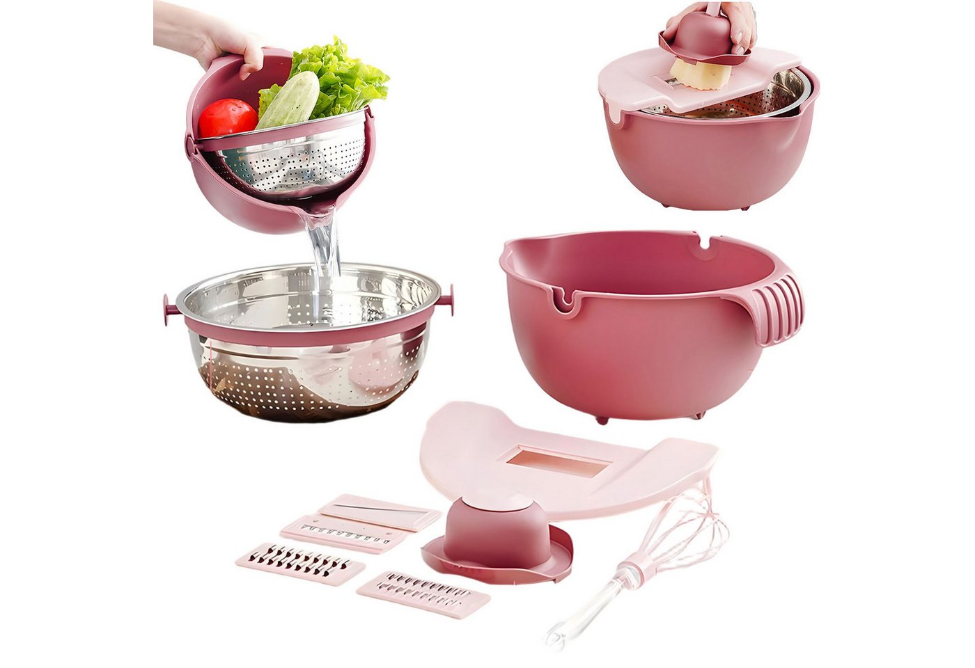 SURFOU Küchensieb 9-in-1 Küchensieb mit Schüssel & Gemüseschneider–Rotierbares Nudelsieb, (4L Multifunktionales Abtropfsieb mit Schüssel, 4 Schneideeinsätzen, Schneidbrett & Rührbesen – Praktisches Küchenzubehör, 9-St) SURFOU Küchensieb 9-in-1 Küchensieb mit Schüssel & Gemüseschneider–Rotierbares Nudelsieb, (4L Multifunktionales Abtropfsieb mit Schüssel, 4 Schneideeinsätzen, Schneidbrett & Rührbesen – Praktisches Küchenzubehör, 9-St) von SURFOU