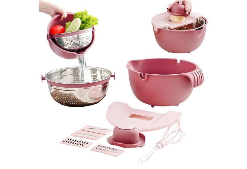 SURFOU Küchensieb 9-in-1 Küchensieb mit Schüssel & Gemüseschneider–Rotierbares Nudelsieb, (4L Multifunktionales Abtropfsieb mit Schüssel, 4 Schneideeinsätzen, Schneidbrett & Rührbesen – Praktisches Küchenzubehör, 9-St) SURFOU Küchensieb 9-in-1 Küchensieb mit Schüssel & Gemüseschneider–Rotierbares Nudelsieb, (4L Multifunktionales Abtropfsieb mit Schüssel, 4 Schneideeinsätzen, Schneidbrett & Rührbesen – Praktisches Küchenzubehör, 9-St) von SURFOU