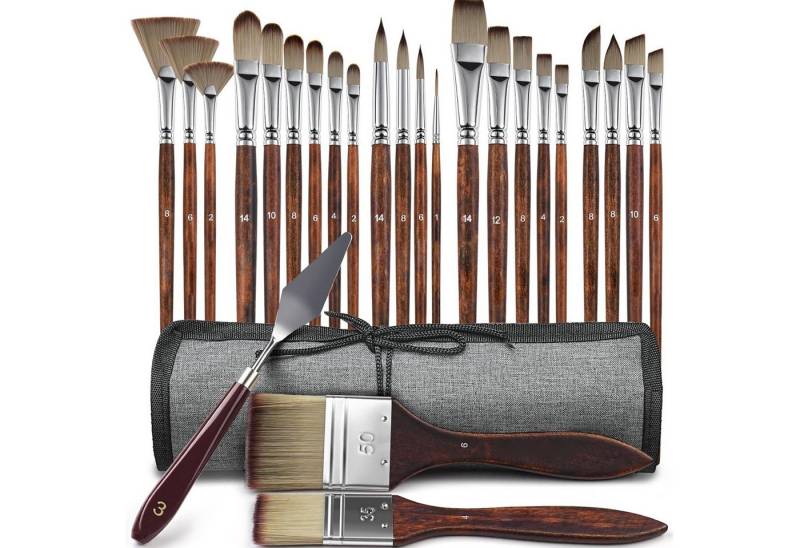 SURFOU Malpinsel pinselset acrylfarben 25-teiliges Künstler Pinselset mit Tasche, Inkl. Malmesser, Synthetik & Birkholzpinsel, ideal für Anfänger & DIY von SURFOU