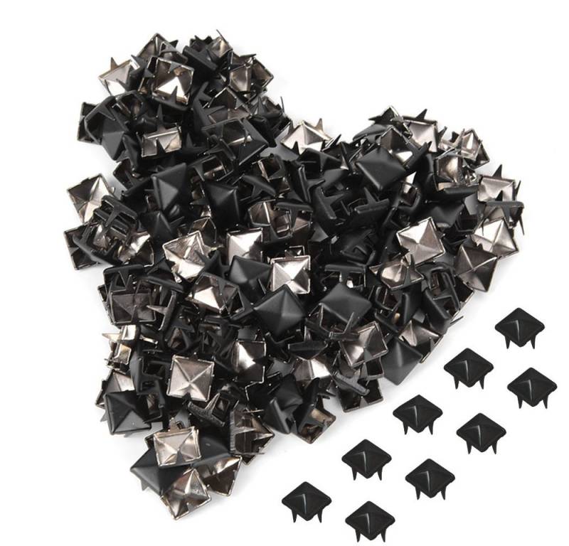 SURFOU Niete 200 Stück Ziernieten 9 mm – Metall-Nieten für DIY-Schuhe, Taschen, (Matt-Schwarz Quadratische Ziernieten aus Metall – Einfach zu montieren, für Kleidung & Accessoires, 200 St., 200 Stück Ziernieten 9 mm) von SURFOU