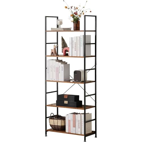 SURFOU Regal Wohnzimmer, Bücherregal Metall, Standregal mit 4 Offenes Regale, für Bücherregale Standing Wohnzimmerregal Möbel Bookcase Bücherschrank Shelf Buchregal, Braun von SURFOU