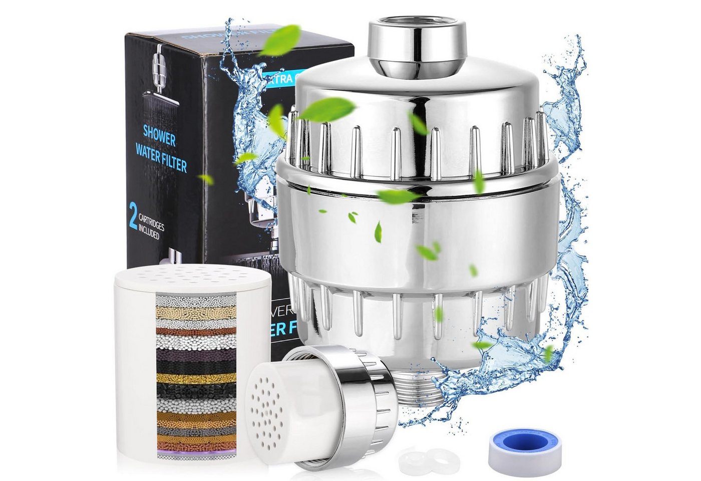 SURFOU Regenduschkopf 20 Stufen Duschfilter Duschkopffilter Filter Water Shower, (Hartwasserfilter mit Austauschbarer), Kartusche zum Entfernen von Chlor und Schwermetallen von SURFOU