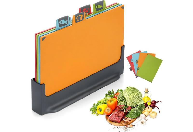 SURFOU Schneidebrett 4 Farbcodierte Schneidebrett Kunststoff Set, (4-St), Umkehrbares Mit Ständer Farben Mehrfarbig Küchenschneidebrett von SURFOU