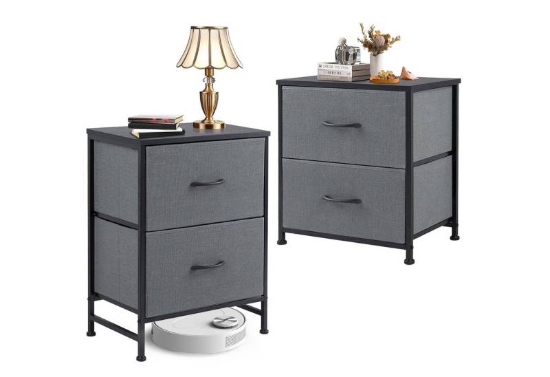SURFOU Schubkastenkommode Nachttisch 2er Nightstand Kommode Beistelltisch mit 2 Schublade (für Schlafzimmer und Wohnzimmer, 2-stufiger), Bed Side Table Bedroom Stoffschubladen Aufbewahrungs Nachtschrank von SURFOU