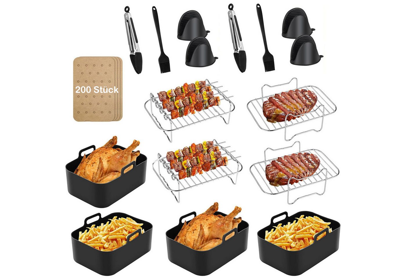 SURFOU Silikonform Airfryer Zubehör Heißluftfritteuse zubehör 26-teilig BPA-frei fürNinja, (für Ninja Foodi AF300EU AF400EU 7,6L-9,5L und die meisten Dual Zone Heißluftfritteusen, Schnell zubereitet, gesund, fettarm, 304Edelstahl, Lebensmittelechtes Silikon 26-tlg), Silikonform, Das Rösten von Pommes, Spießen, Gemüse, Kuchen SURFOU Silikonform Airfryer Zubehör Heißluftfritteuse zubehör 26-teilig BPA-frei fürNinja, (für Ninja Foodi AF300EU AF400EU 7,6L-9,5L und die meisten Dual Zone Heißluftfritteusen, Schnell zubereitet, gesund, fettarm, 304Edelstahl, Lebensmittelechtes Silikon 26-tlg), Silikonform, Das Rösten von Pommes, Spießen, Gemüse, Kuchen von SURFOU