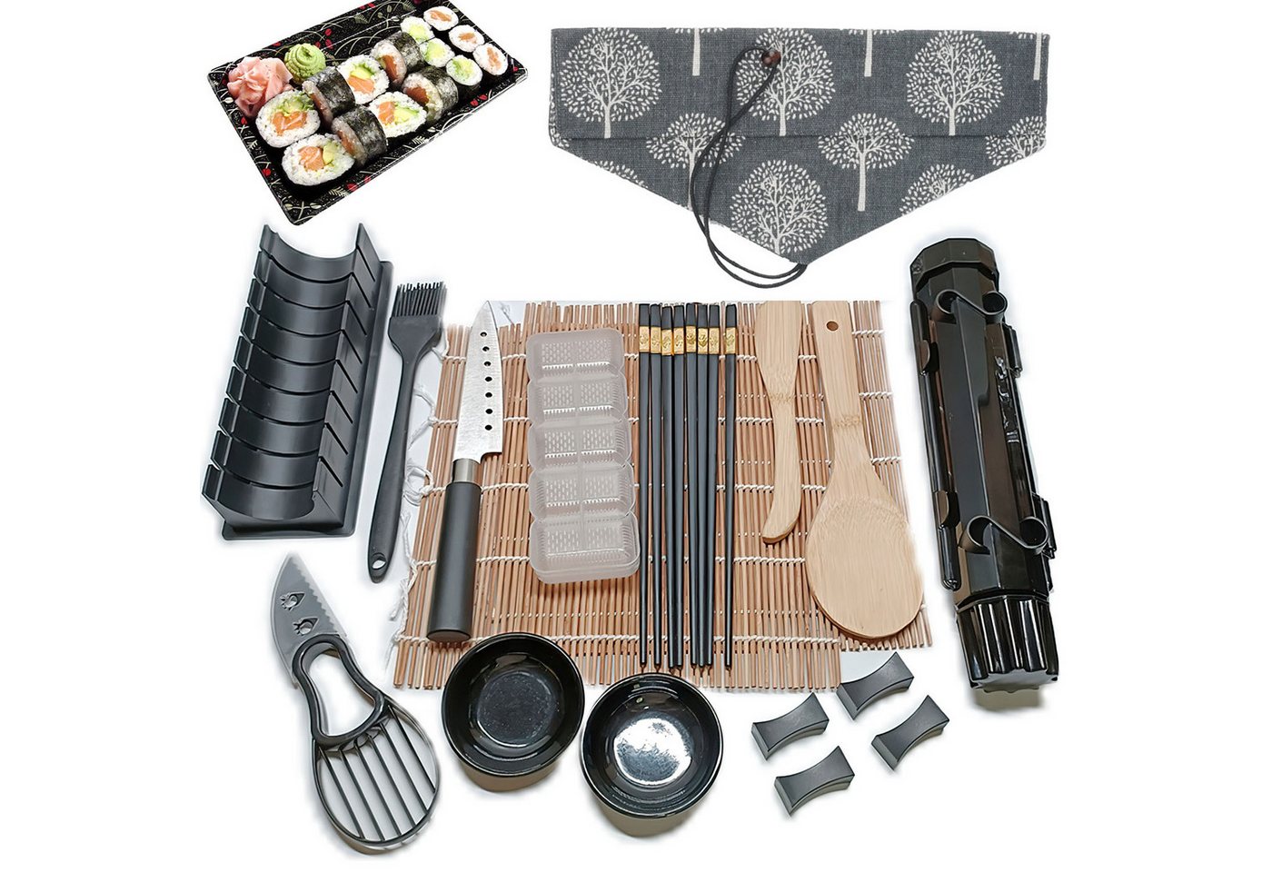 SURFOU Sushiteller Sushi Maker Set 20 Stück Sushi Kit mit matte Bazooka, mit Messer Essstäbchen Avocadoschneiderr Geschmacksgericht SURFOU Sushiteller Sushi Maker Set 20 Stück Sushi Kit mit matte Bazooka, mit Messer Essstäbchen Avocadoschneiderr Geschmacksgericht von SURFOU