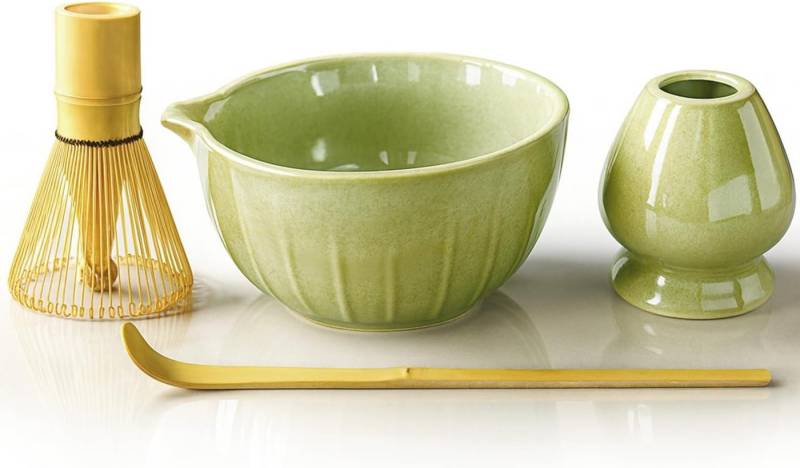 SURFOU Teeservice Matcha Set 4 Teile – Schale mit Ausgießer, Bambus-Besen & Löffel (4-tlg) von SURFOU