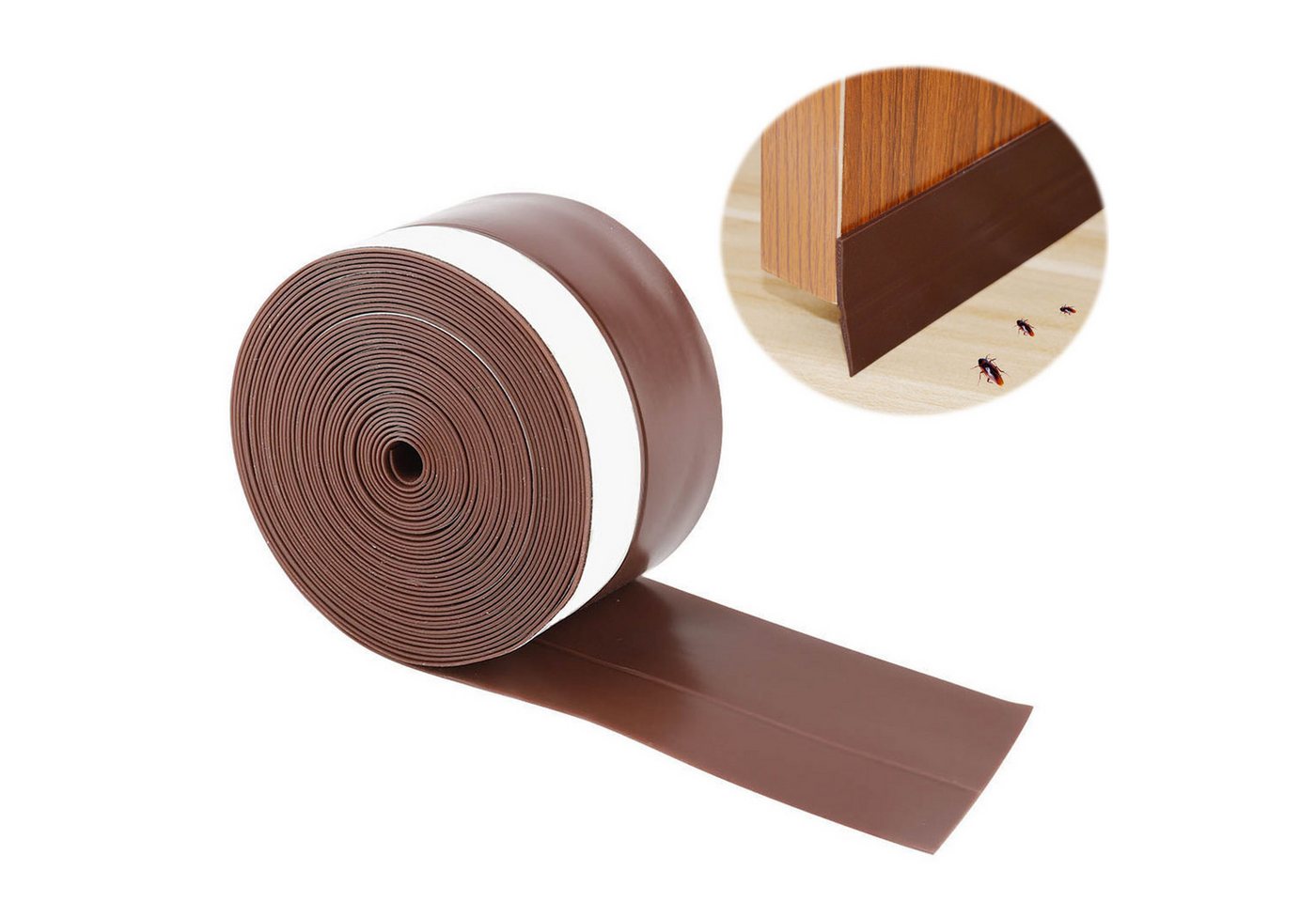 SURFOU Türbodendichtung Türdichtung Zugluftstopper Tür- & Fenster Dichtungsband selbstklebend, L: 500 cm, (Silikon Dichtungsstreifen 5m* 45mm, braun, Selbstklebendes Silikon Dichtungsband – Türdichtung & Fensterdichtung, 1-St., Einfach klebend), Flexibel, Wetterfest, Staub, Insekten & Zuschneidbar von SURFOU