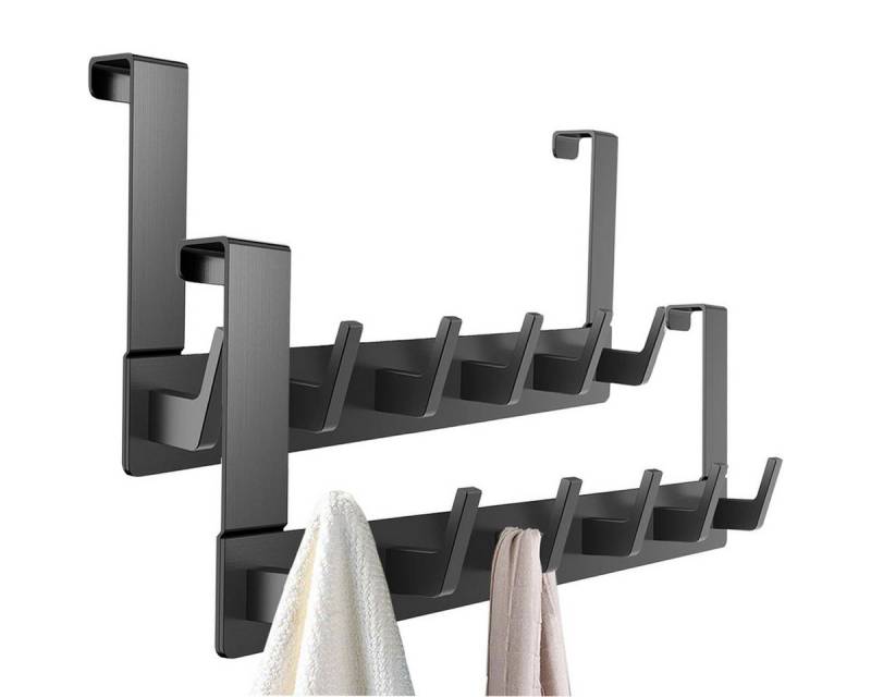 SURFOU Türhaken Kleiderhaken Tür 2er-Türhaken zum Einhängen Ohne bohren Handtuchhalter, (Rostfreiem Aluminiumlegierung badezimmer zubehör für 2 cm dicke Türen, 40*14cm tür organizer, 2-St., Tragkraft max.10 kg, hängeaufbewahrung jackenhalter tür schwarz/silber) von SURFOU