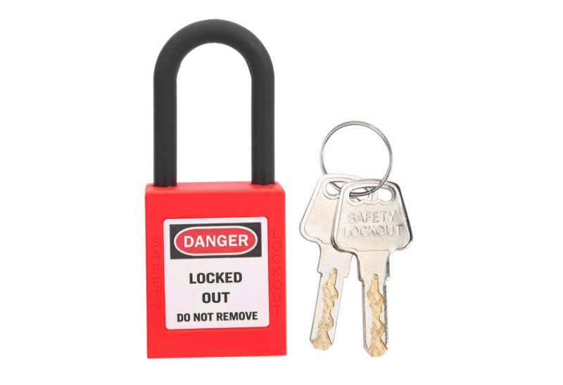 SURFOU Vorhängeschloss 38mm Sicherheitsschloss – Nylon Schloss mit 2 Schlüsseln für Lockout, (Korrosionsbeständiges Industrieschloss (57°C bis +177°C) – Mit Isolierbügel, 2 Schlüsseln & beschriftbarem Label für Lockout Tagout, 1-tlg) von SURFOU