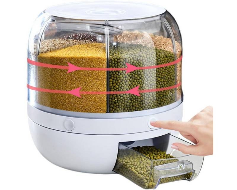 SURFOU Vorratsdose Müslispender Vorratsdosen Frischhaltedosen mit Deckel Vorratsgläser, PP, (360° Drehbarer Müslispender, Abnehmbarem Deckel, Platzsparend, BPA- Frei, Insekten- und Feuchtigkeitsschutz, 1-tlg., 1 x Getreidebehälter), Aus PP, 6 Fächer, fasst bis zu 5 kg Müsli von SURFOU