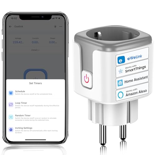 SURFOU WLAN Steckdose mit Zeitschaltuhr & Strommessgerät, Smart Plug 16A mit App Steuerung, Sprachsteuerung, Timer, für Alexa & Google Home, 2.4GHz WiFi, Fernzugriff, Kein Hub erforderlich von SURFOU