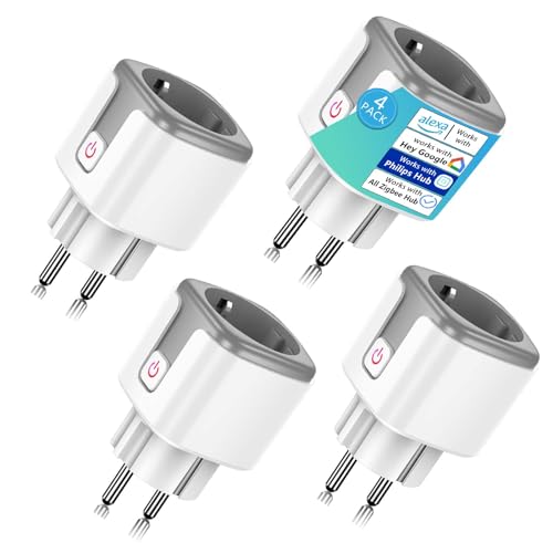 SURFOU ZigBee Wlan Steckdose 16A, Alexa Steckdose mit Fernbedienung/Sprachsteuerung, Leistungsüberwachung, Plug Kompatibel mit Philips Hue, Amazon Alexa, Google Home, HUE Bridge Erforderlich, 4-Pack von SURFOU