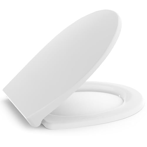 Surfou Toilettendeckel mit Absenkautomatik Weiß, Klodeckel Oval Toilettensitz, WC Sitz Abnehmbar Klobrille Toilet Seat und Klo Deckel Schnellverschluss Toilettenbrille Klositz von SURFOU