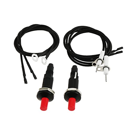 SURIEEN 2 Set Piezo Zünder, 1 Out 2 Druckknopf Piezo Zünder, Gasgrill-Zünder, elektronischer Zünder, Piezo-Zünder mit Zündkerzendraht und Erdungskabel für Gaskamin, Feuerstelle, Herd, Heizgerät von SURIEEN