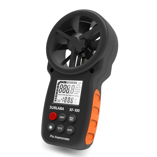 SURLABA Digital Windmesser, XF-100 Handheld Anemometer Wind Speed Gauge, Windmessgerät mit Hintergrundbeleuchtung & Windtemperaturmessungen, Air Flow Meter für Windsurfen Schießen Segeln Drohne von SURLABA
