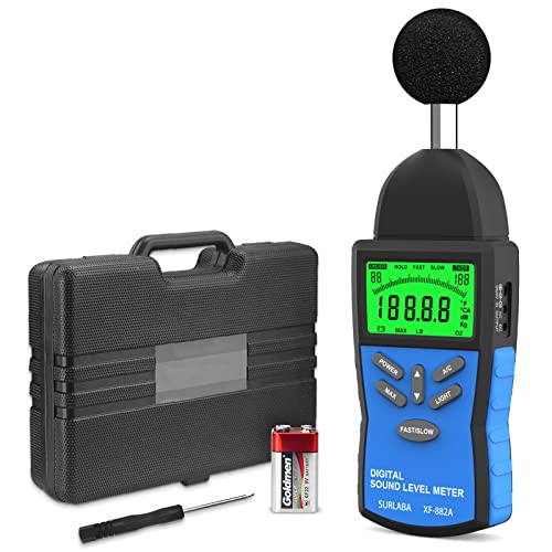 SURLABA Digitaler Schallpegelmesser, Handheld Dezibelmesser 30-130dB (A/C), Audio Volume Level Tester mit schneller/langsamer Zeitbewertung, Dezibel Monitor Data Hold für Klangqualitätskontrolle von SURLABA