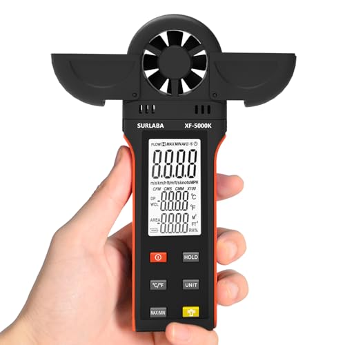 Outdoor Windmesser, Digitale Anemometer Misst Windgeschwindigkeit (0.3-30m/s), Temperatur, Luftfeuchtigkeit, Windmessgerät mit 360°Drehbarer Kopf & Schutzhülle, für Schießen Segeln Surfen Drohne Golf von SURLABA