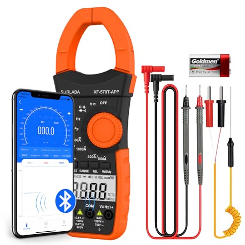 SURLABA Digital Clamp Meter, XF-570T-APP Amperemeter 4000 Counts TRMS Multimeter Voltmeter mit AC/DC Strom Spannung NCV Widerstand, Kondensator, Frequenz, Tastverhältnis, Temperatur, Diode, Durchgang von SURLABA