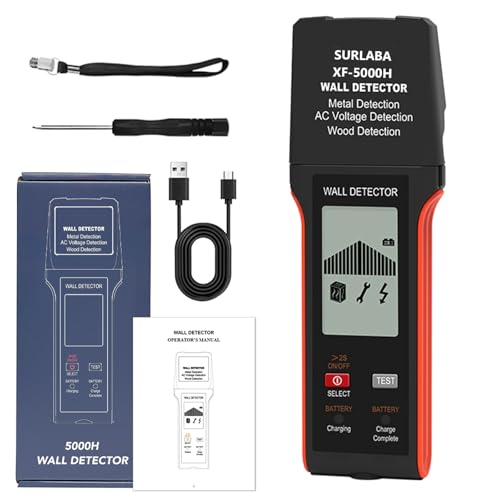 SURLABA Leitungssuchgerät 3in1, XF-5000H Multifunktional Leitungsfinder Leitungssucher Ortungsgerät bis zu 10cm, Wand Kabelfinder Scanner für Stromleitungen, Metall, Balken und Holz von SURLABA