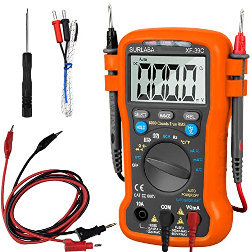 SURLABA Smart Digital Multimeter, AC DC Spannung Amperemeter 600V, NCV Multi Tester mit Volt Amp Ohm Kontinuität Kapazität Widerstand Diode/hFE Test für Auto, Haus, Industrie von SURLABA