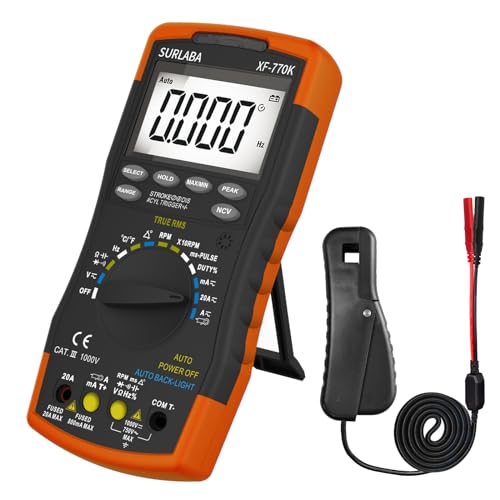 Digitales Automotive Multimeter & Signal Pick Up Induktiver Klemme Set, Smart Multitester für AC/DC Spannung, Strom, Verweilwinkel, Impulsbreite, Benzin Tachometer 600~12000RPM für Auto, Heimgebrauch von SURLABA