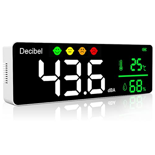 Digitaler Dezibelmessgerät, 3 In 1 Schallpegelmesser Wandbehang Schallpegelmessgerät mit Temperatur & Feuchtigkeits, 30~130dB, 11" Große LED Bildschirm, für Zuhause, Babyzimmer, Bibliothek von SURLABA