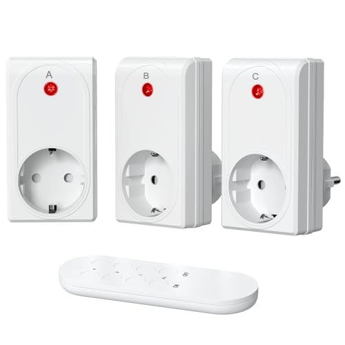 SURNICE Steckdose Fernbedienung, 2000W Funksteckdosen mit Fernbedienung, 80m Reichweite Funkschalter set 3+1, Funkschalt Selbstlern-Funktion für Feiertagsdeko, Programmierbar und Erweiterbar von SURNICE