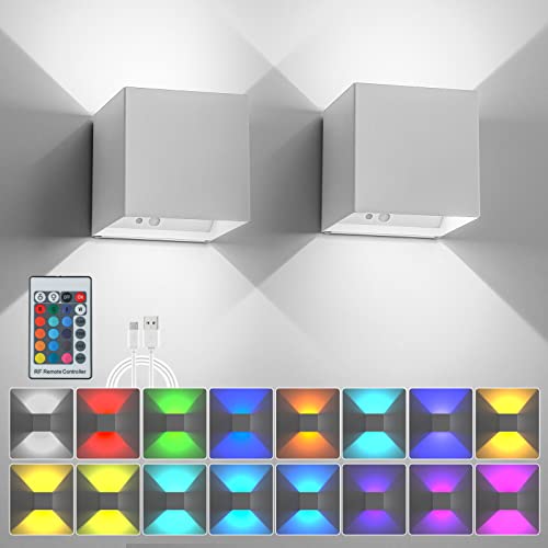 SUPALIG 2St RGB Wandlampe 16 Farben LED Beleuchtung für Zimmer Deko, 4200mAh Fernbedienung Wandlampe mit Schalter Akku Wandleuchte Ohne Stromanschluss und Kabellose Wandleuchte für Wandbeleuchtung von SURPALIG