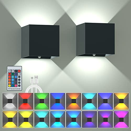 SUPALIG 2St RGB Wandlampe 16 Farben LED Beleuchtung für Zimmer Deko, Fernbedienung Wandlampe mit Schalter Akku Wandleuchte Ohne Stromanschluss. von SURPALIG