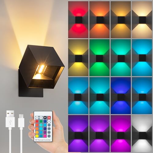 SUPALIG RGB Wandlampe 16 Farben 4200mAh LED Beleuchtung für Zimmer Deko, Fernbedienung Wandlampe mit Schalter, Akku Wandleuchte Ohne Stromanschluss Ohne Bohren Kabellose Indirekte Beleuchtung von SURPALIG