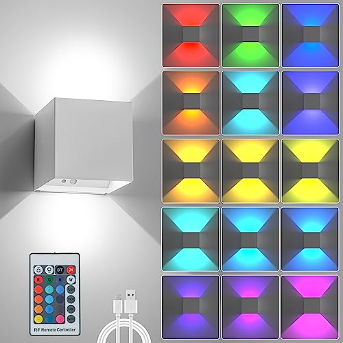 SURPALIG RGB Wandlampe 16 Farben LED Beleuchtung für Zimmer Deko, 4200mAh Fernbedienung Wandlampe mit Schalter Akku Wandleuchte Ohne Stromanschluss Ohne Bohren und Kabellose Wandbeleuchtung von SURPALIG