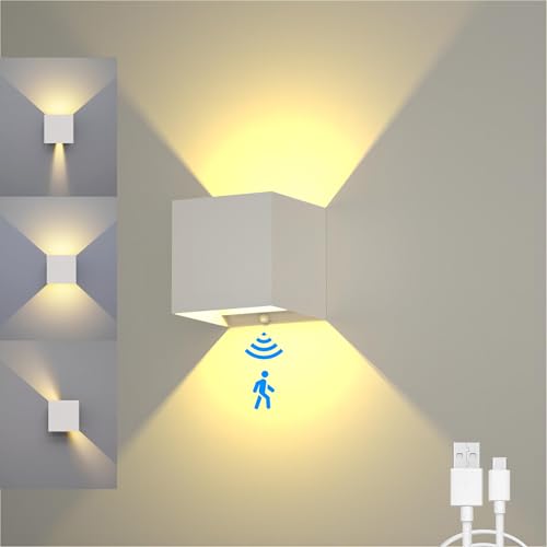 SURPALIG Wandleuchte Innen mit Bewegungsmelder,6000mAh Akku Wandlampe Batteriebetrieben, 6 W 3000K Wandleuchte mit Schalter,Einstellbar Abstrahlwinkel von SURPALIG
