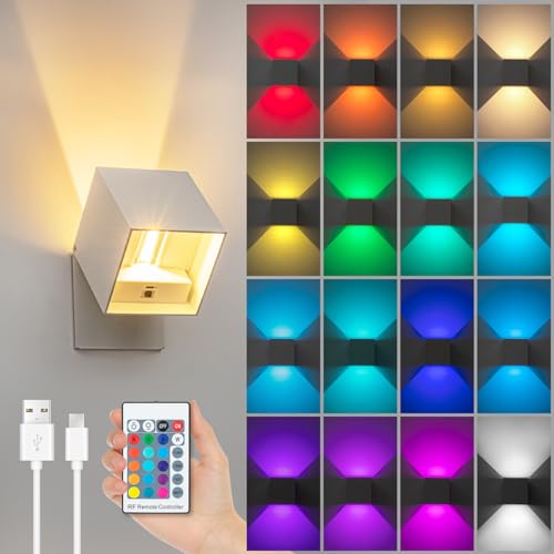 SURPALIG Wandleuchte Innen mit RGB Wandlampe 16 Farben LED Beleuchtung für Zimmer Deko, 4200mAh Akku Wandleuchte Ohne Stromanschluss Ohne Bohren Kabellose Fernbedienung Wandlampe mit Schalter von SURPALIG