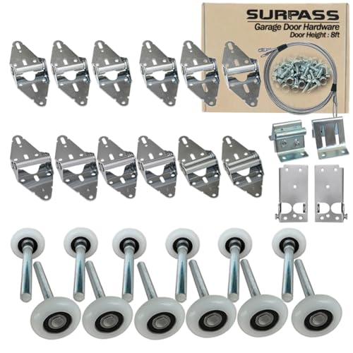Surpass Garagentor-Hardware-Kit für Rollen/Scharnier/obere Halterung/Drahtseil (für 2,4 m hohe Garagentore) von SURPASS